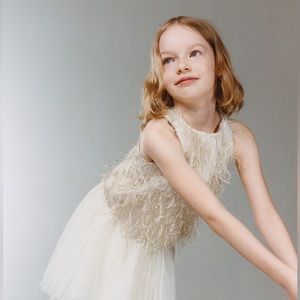 Zara  golden sleeveless feathered top (11-12)